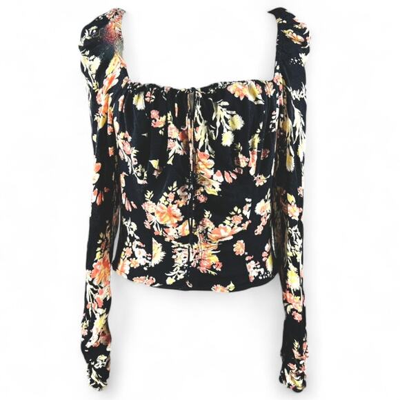 Free People Hilary Milkmaid Open Back Top Y2K Whimsigoth Coquette Black Floral L - Picture 3 of 11